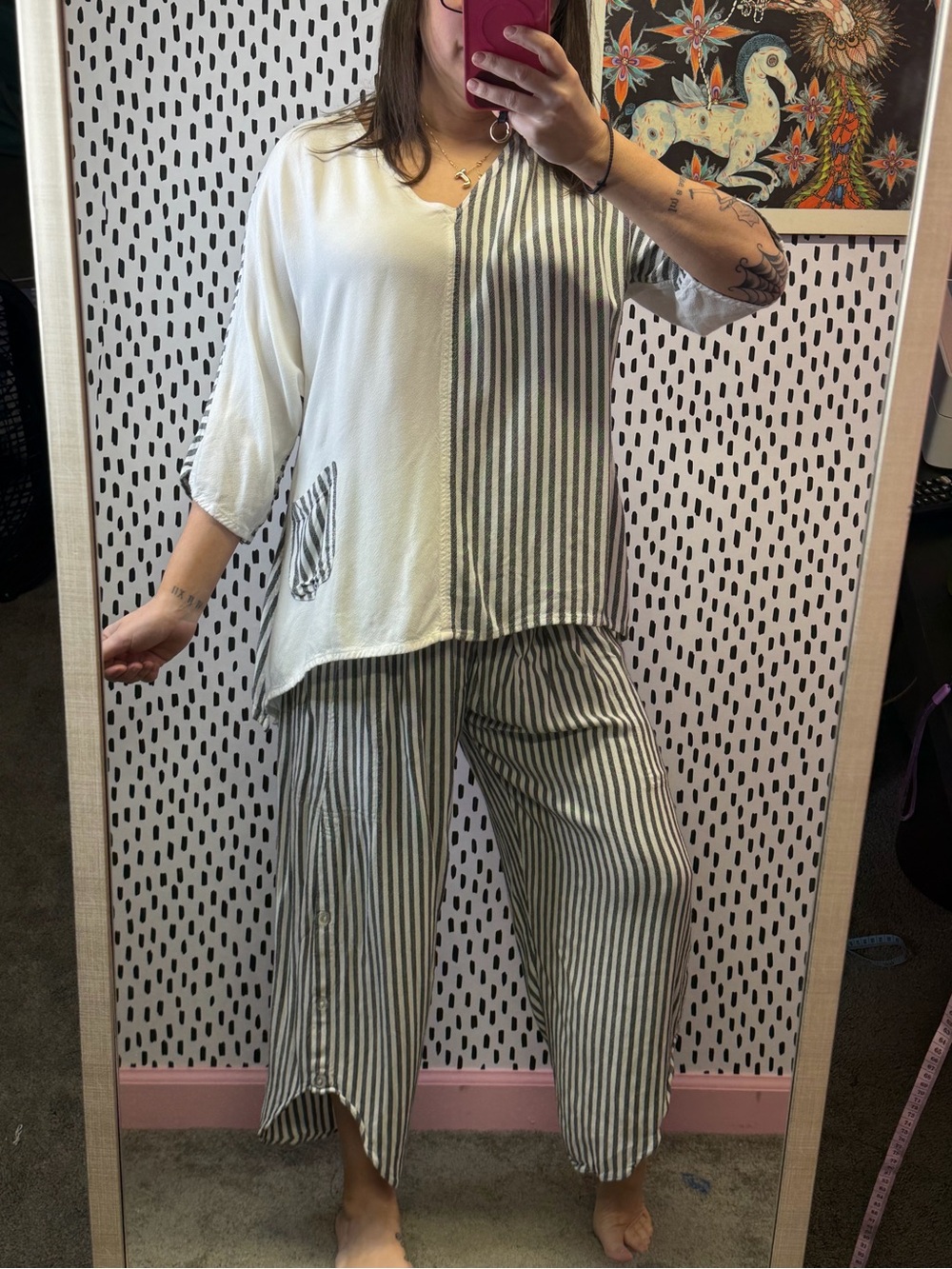Dairi Fashion Oversized Dolman Sleeve Cotton Blend Striped Top & matching pants